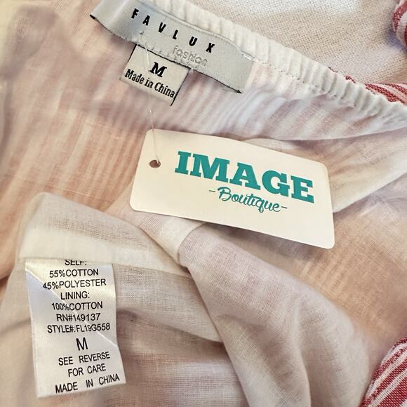 Favlux Sleeveless Sz M Red White Tie Back Cotton Mini Dress Sundress‎ - Picture 3 of 6